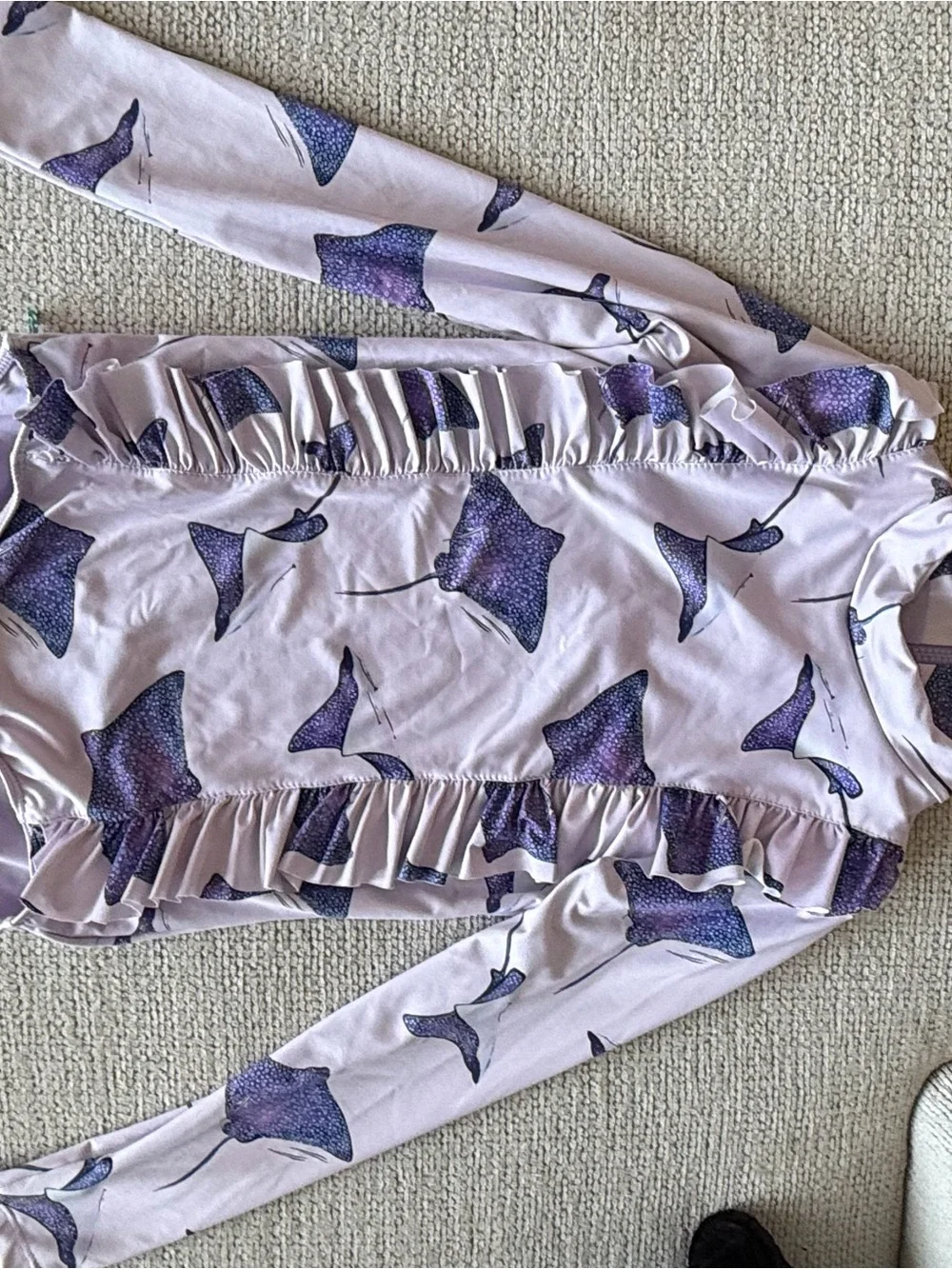 Pepita & me.   Kids Long Sleeve Swim One-Piece in Light Purple with Ray Print